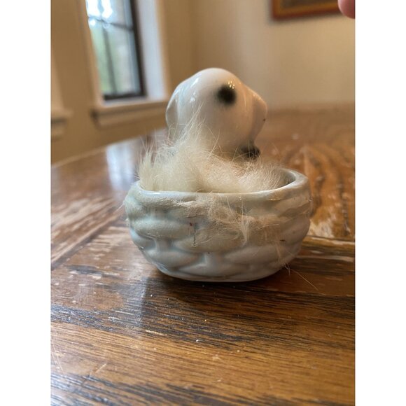 Vintage Ceramic Dog In Basket MCM - Picture 3 of 6